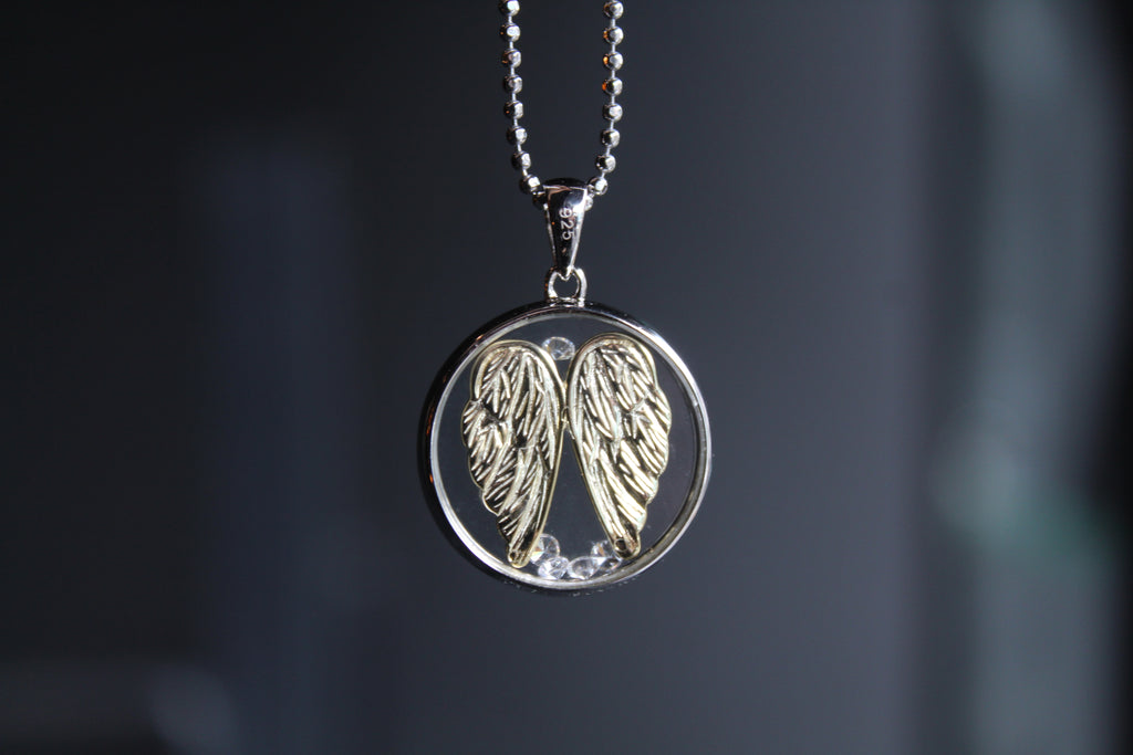 Gold Vermeil Angel Wings Pendant with Clear CZ Stones