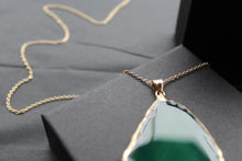 Load image into Gallery viewer, Green Agate Crystal Long Length Gold Tone Necklace
