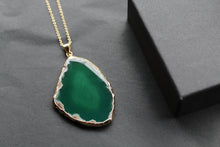 Load image into Gallery viewer, Green Agate Crystal Long Length Gold Tone Necklace
