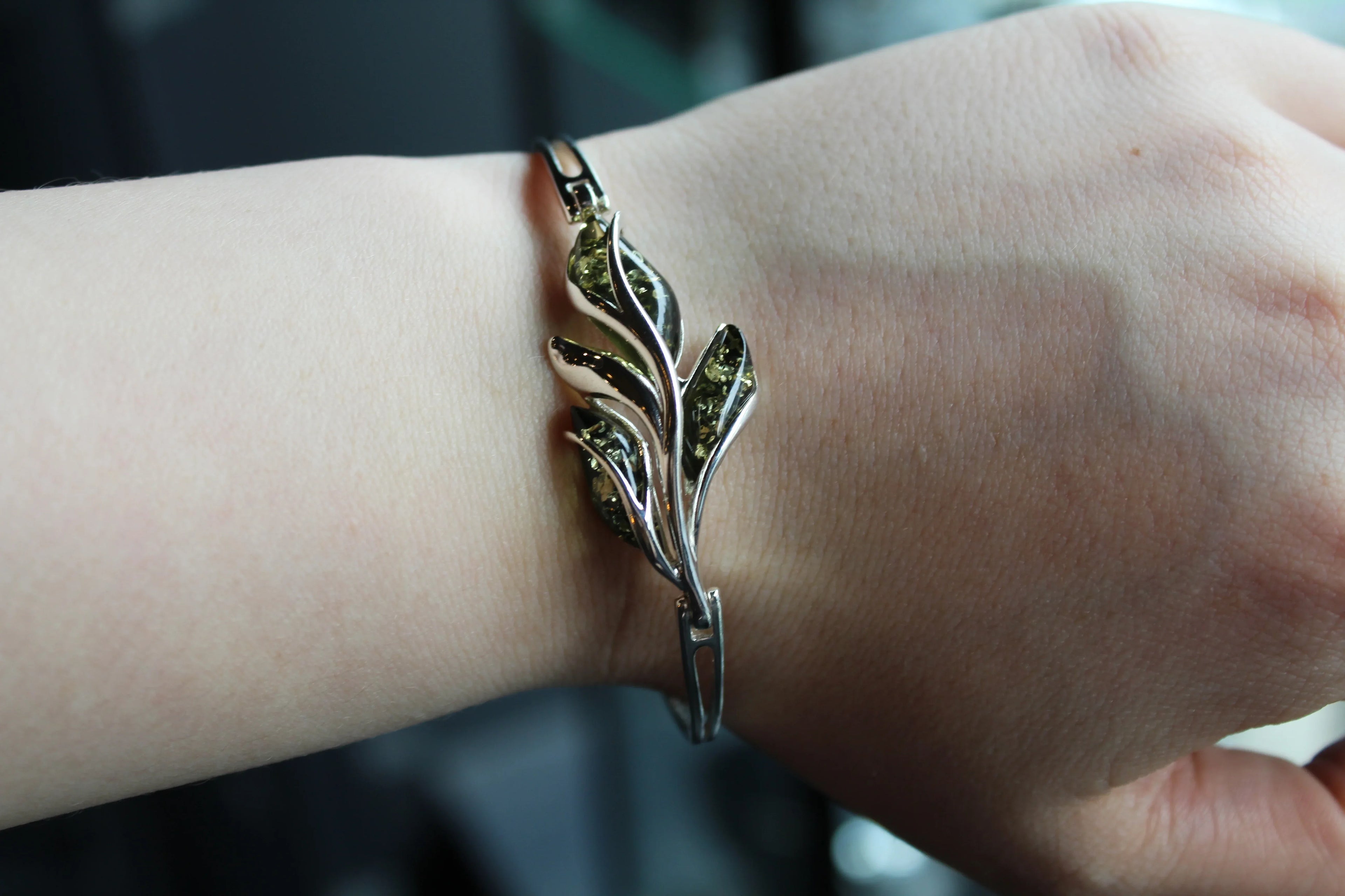 Amber Bud Design Bangle - Swax Jewellery Barmouth