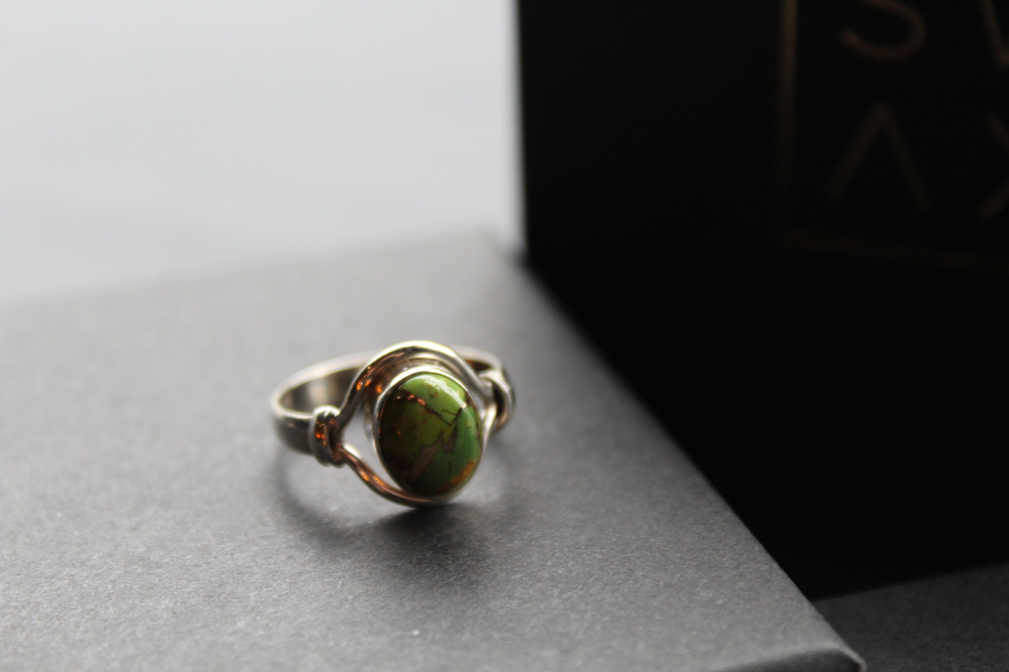 Green Copper Turquoise Small Oval Ring