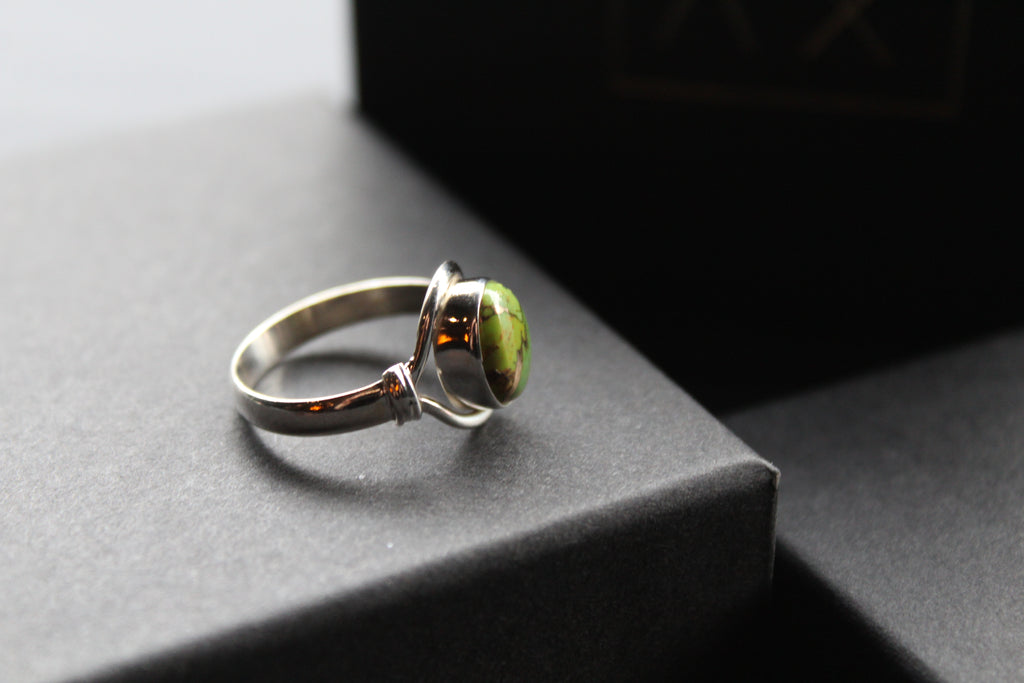 Green Copper Turquoise Small Oval Ring