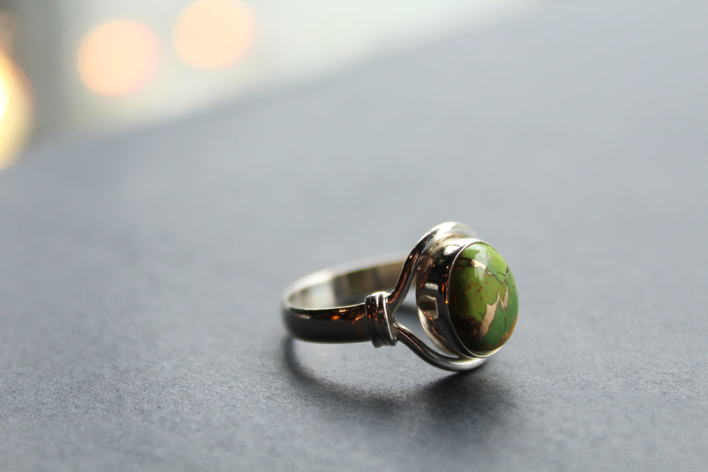 Green Copper Turquoise Small Oval Ring