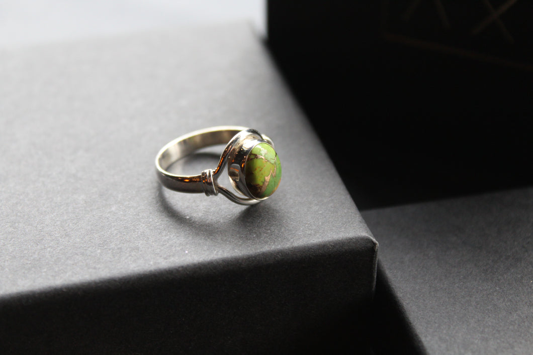 Green Copper Turquoise Small Oval Ring