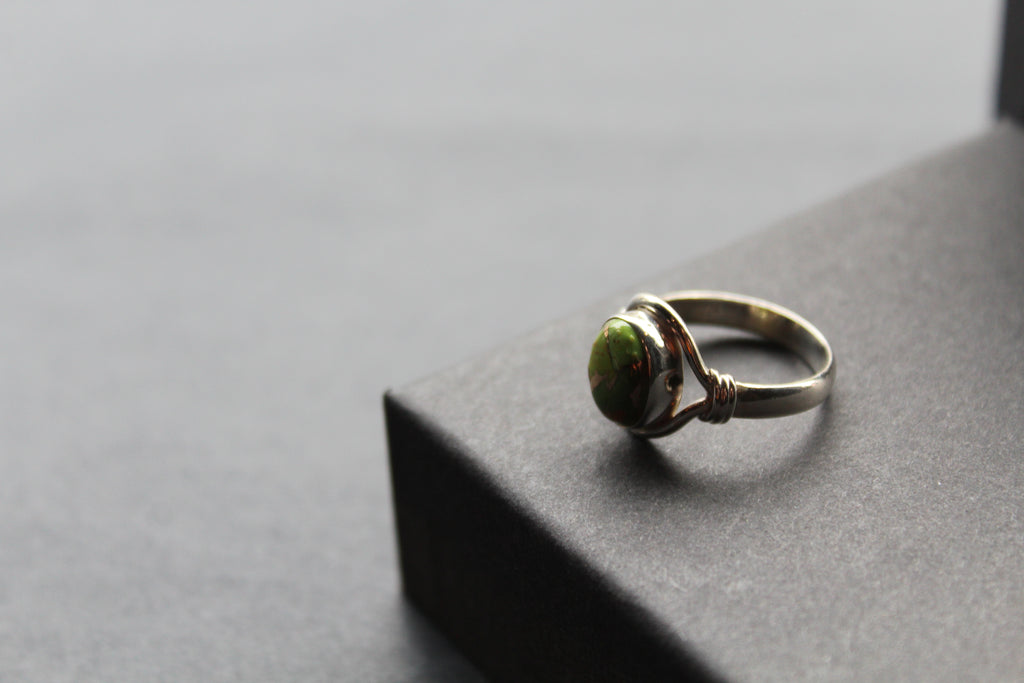 Green Copper Turquoise Small Oval Ring