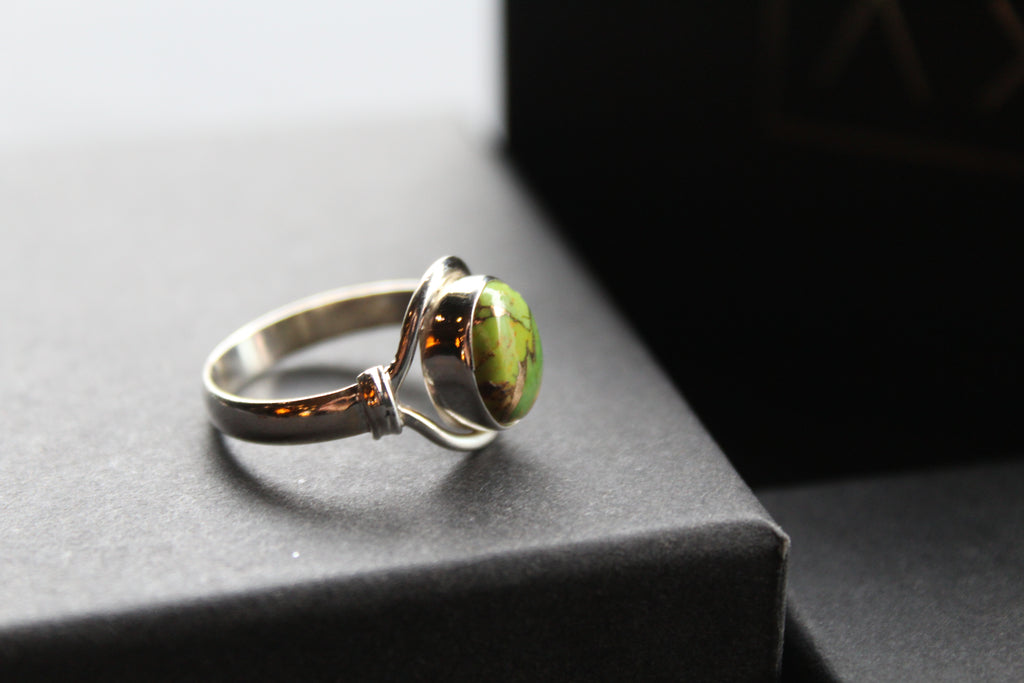 Green Copper Turquoise Small Oval Ring