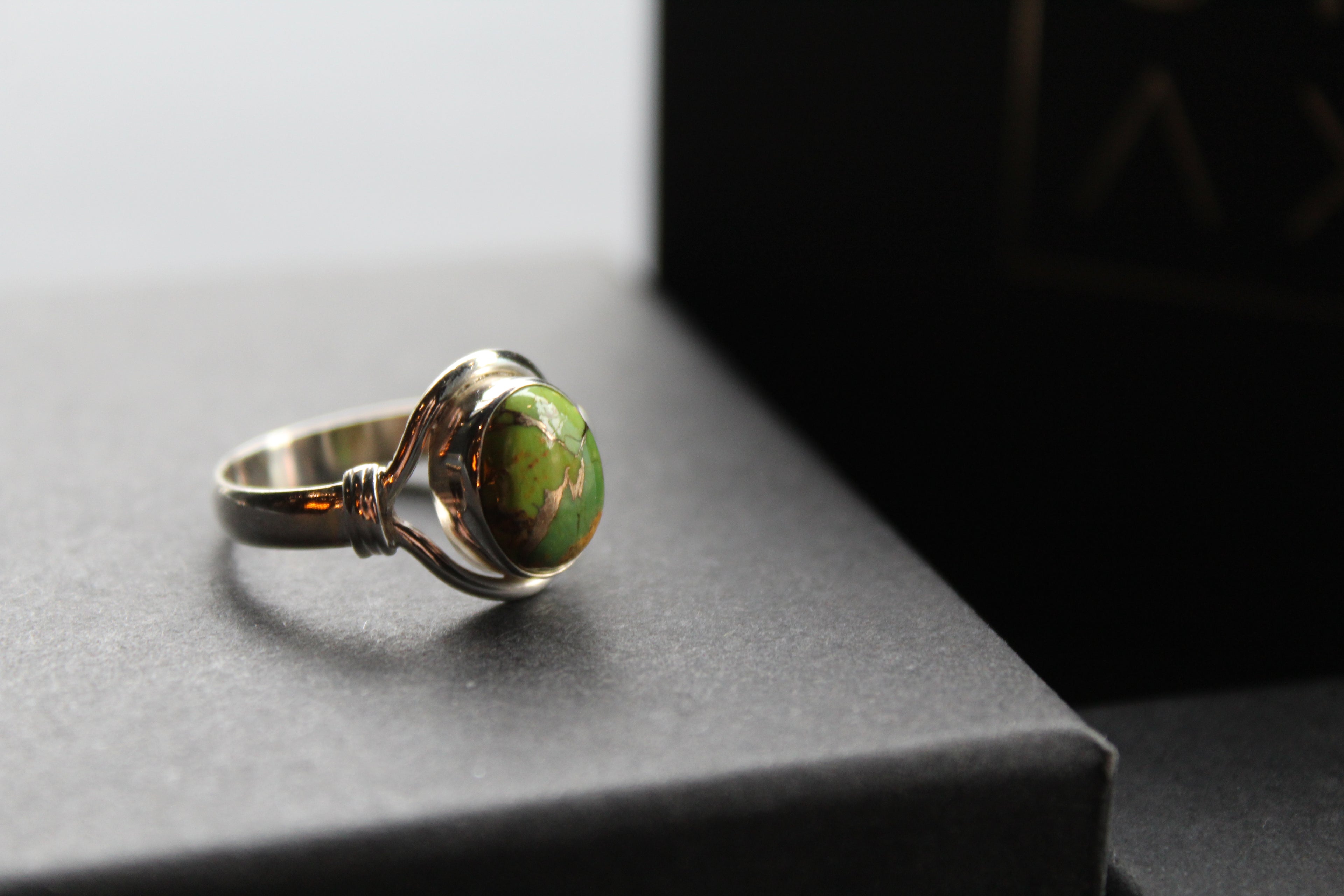Green Copper Turquoise Small Oval Ring