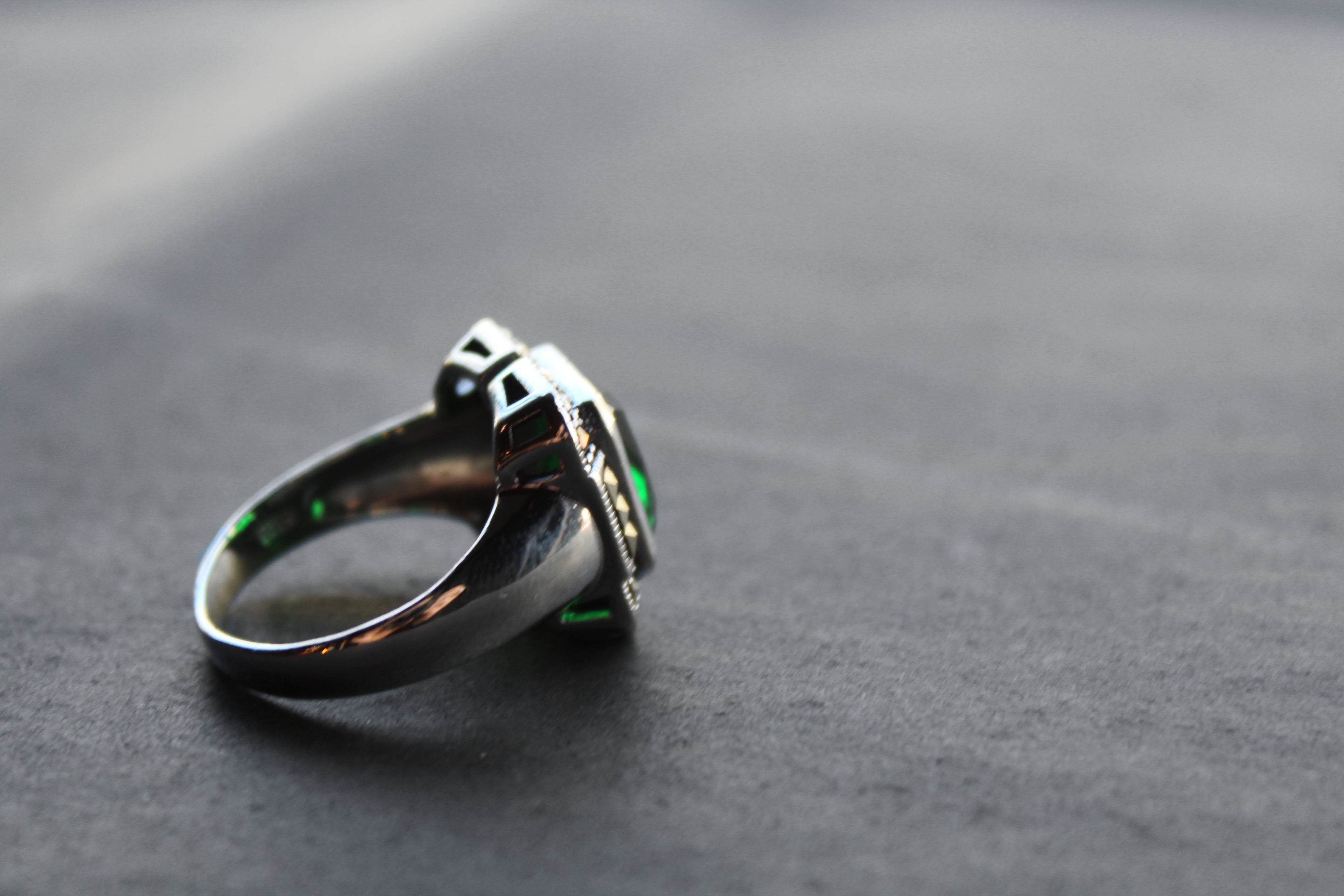 Green Emerald CZ Marcasite Ring