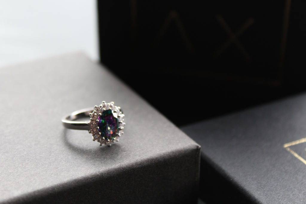 Halo Mystic Topaz & White Cubic Zirconia Ring