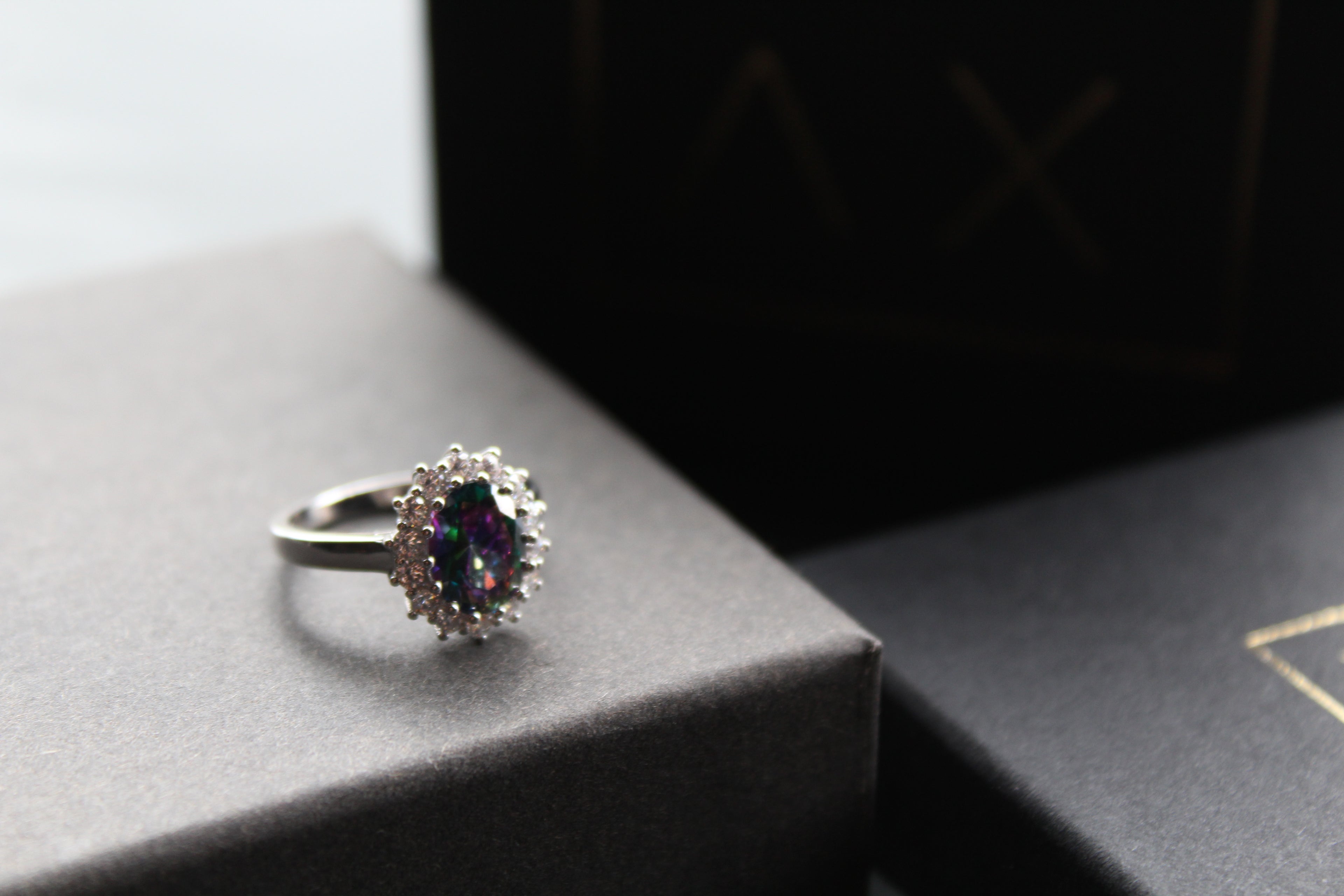 Halo Mystic Topaz & White Cubic Zirconia Ring