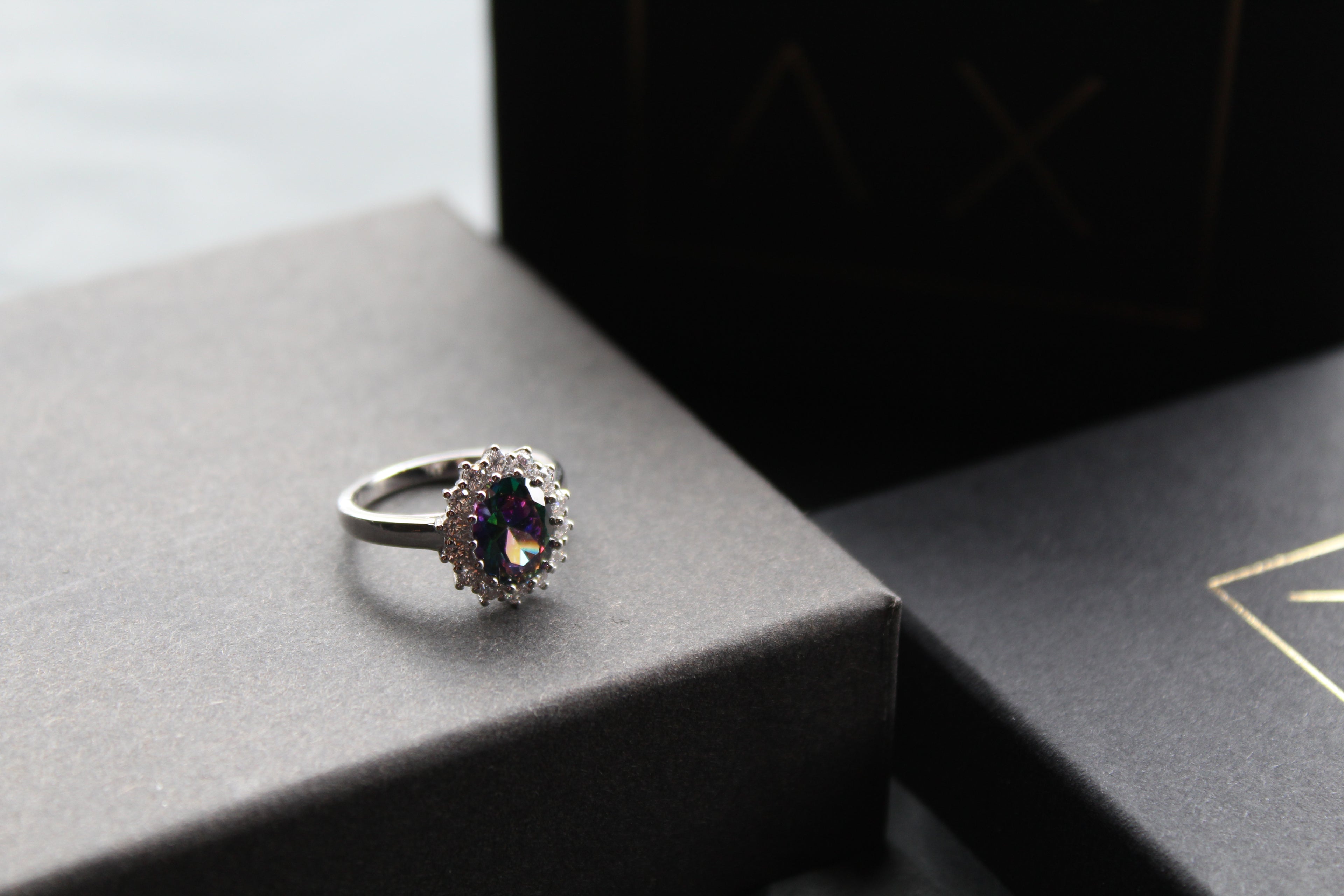 Halo Mystic Topaz & White Cubic Zirconia Ring