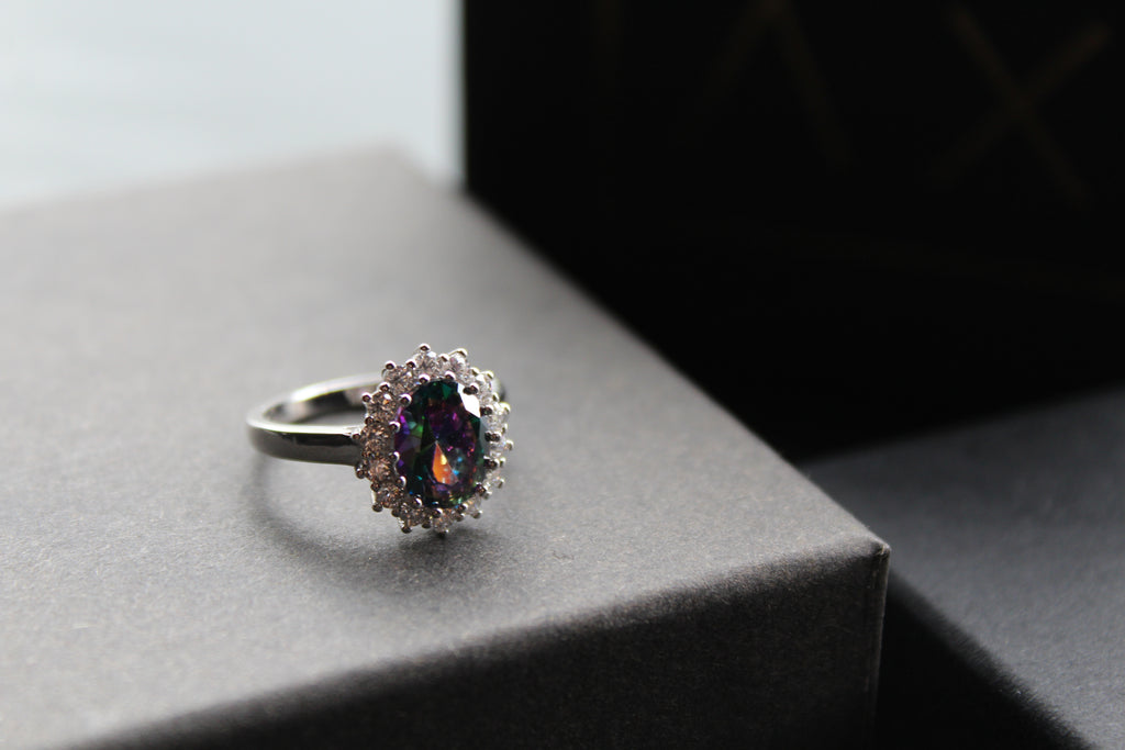 Halo Mystic Topaz & White Cubic Zirconia Ring