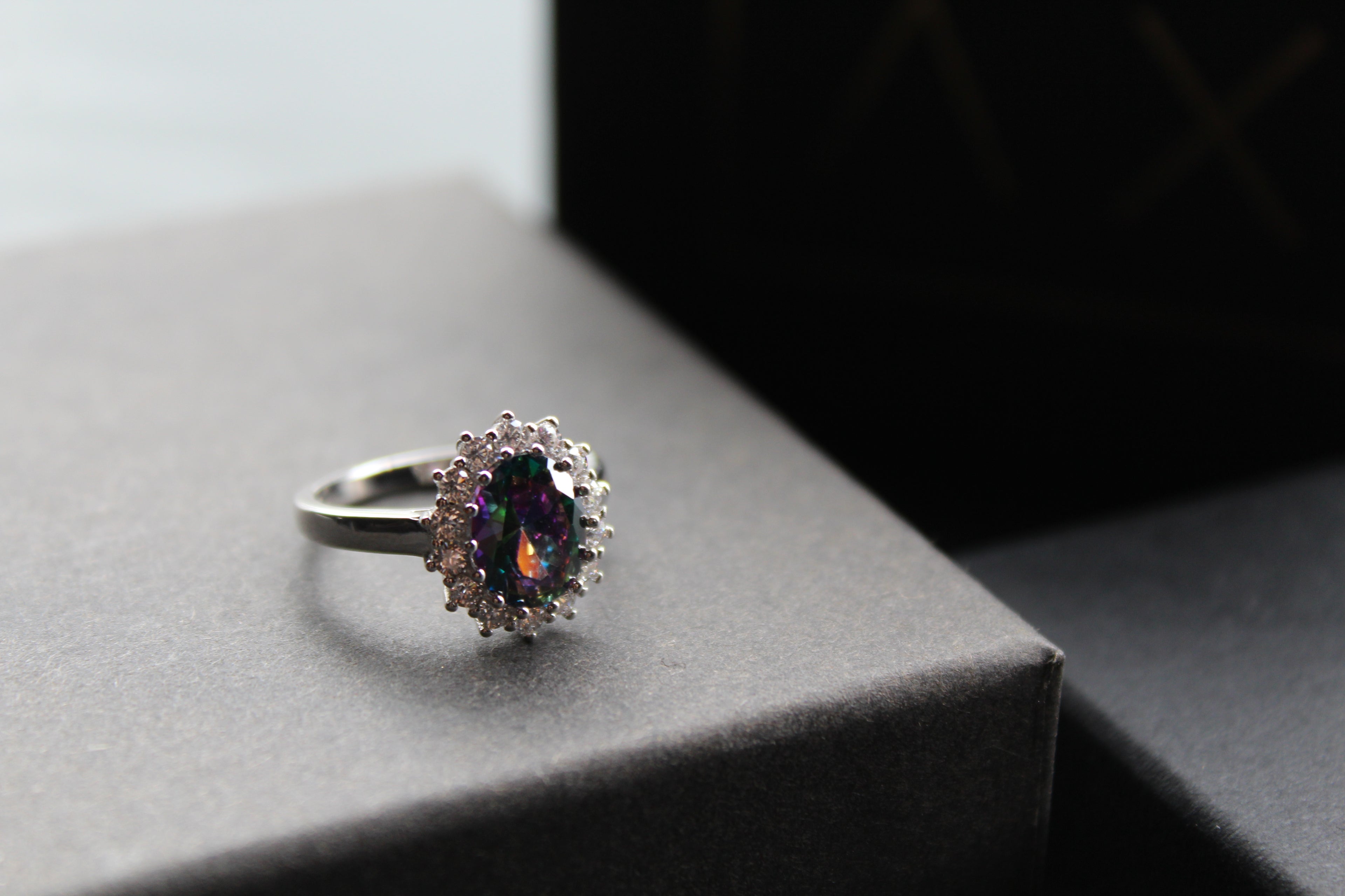 Halo Mystic Topaz & White Cubic Zirconia Ring