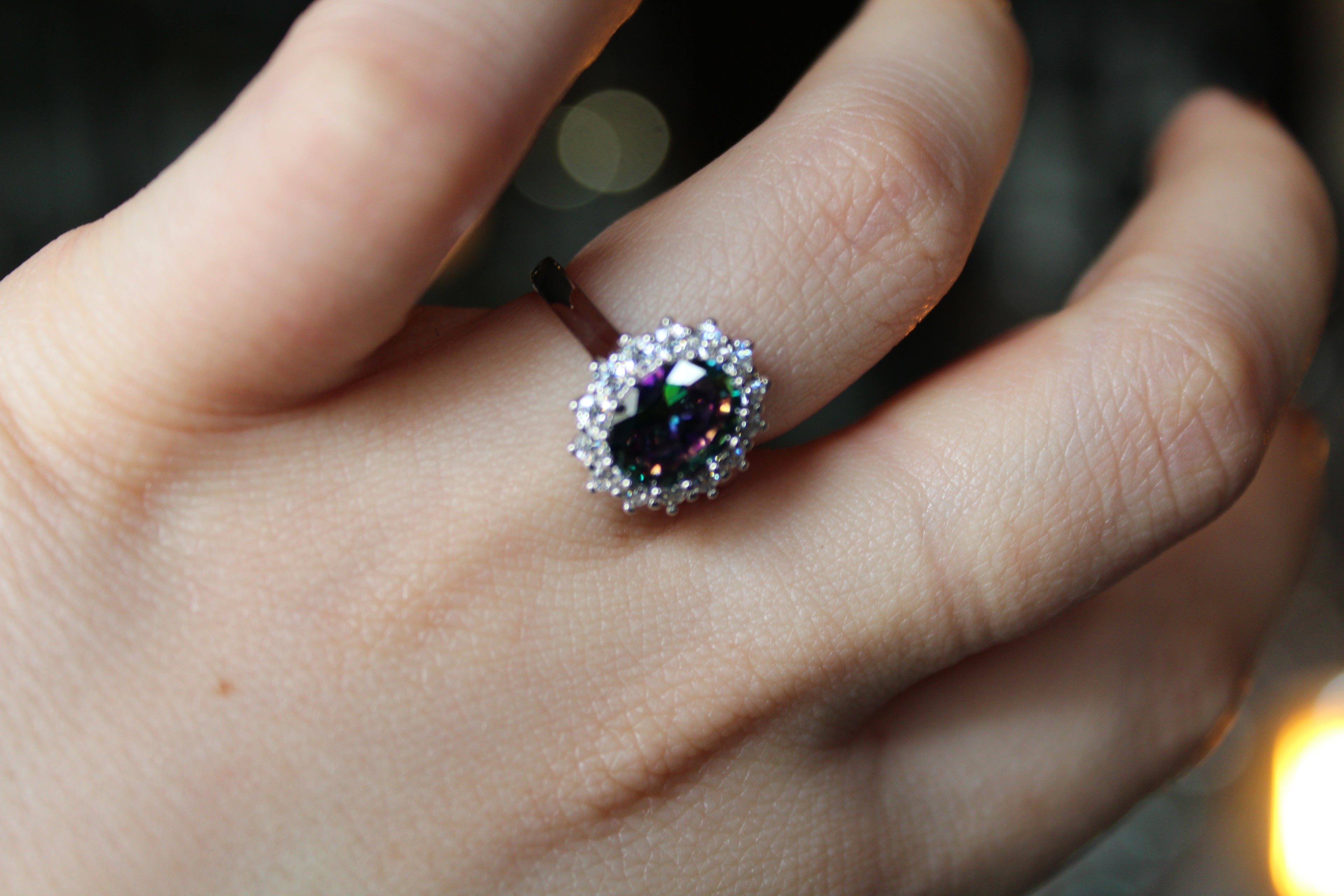 Halo Mystic Topaz & White Cubic Zirconia Ring