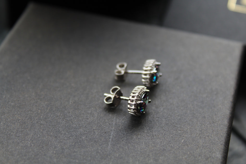 Halo Mystic Topaz & White Cubic Zirconia Studs