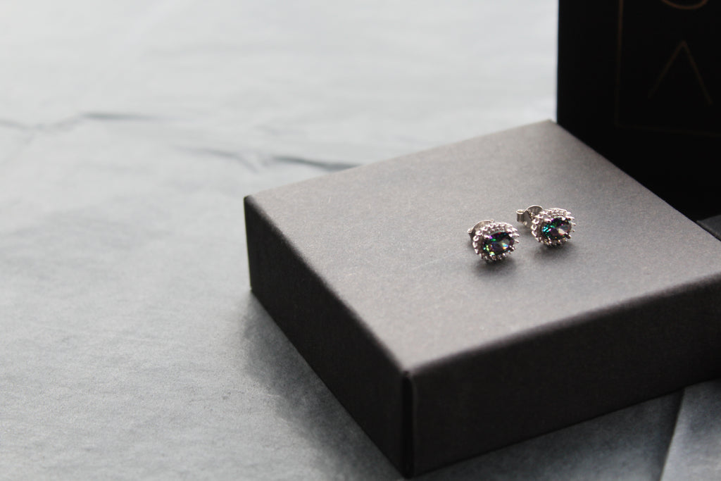 Halo Mystic Topaz & White Cubic Zirconia Studs