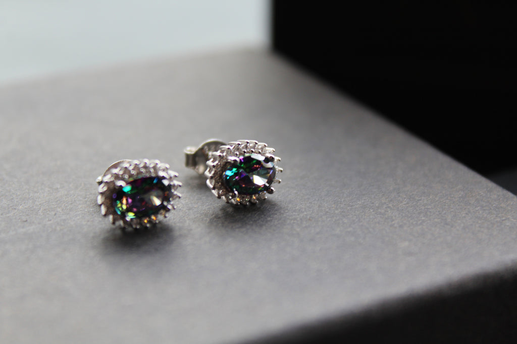 Halo Mystic Topaz & White Cubic Zirconia Studs