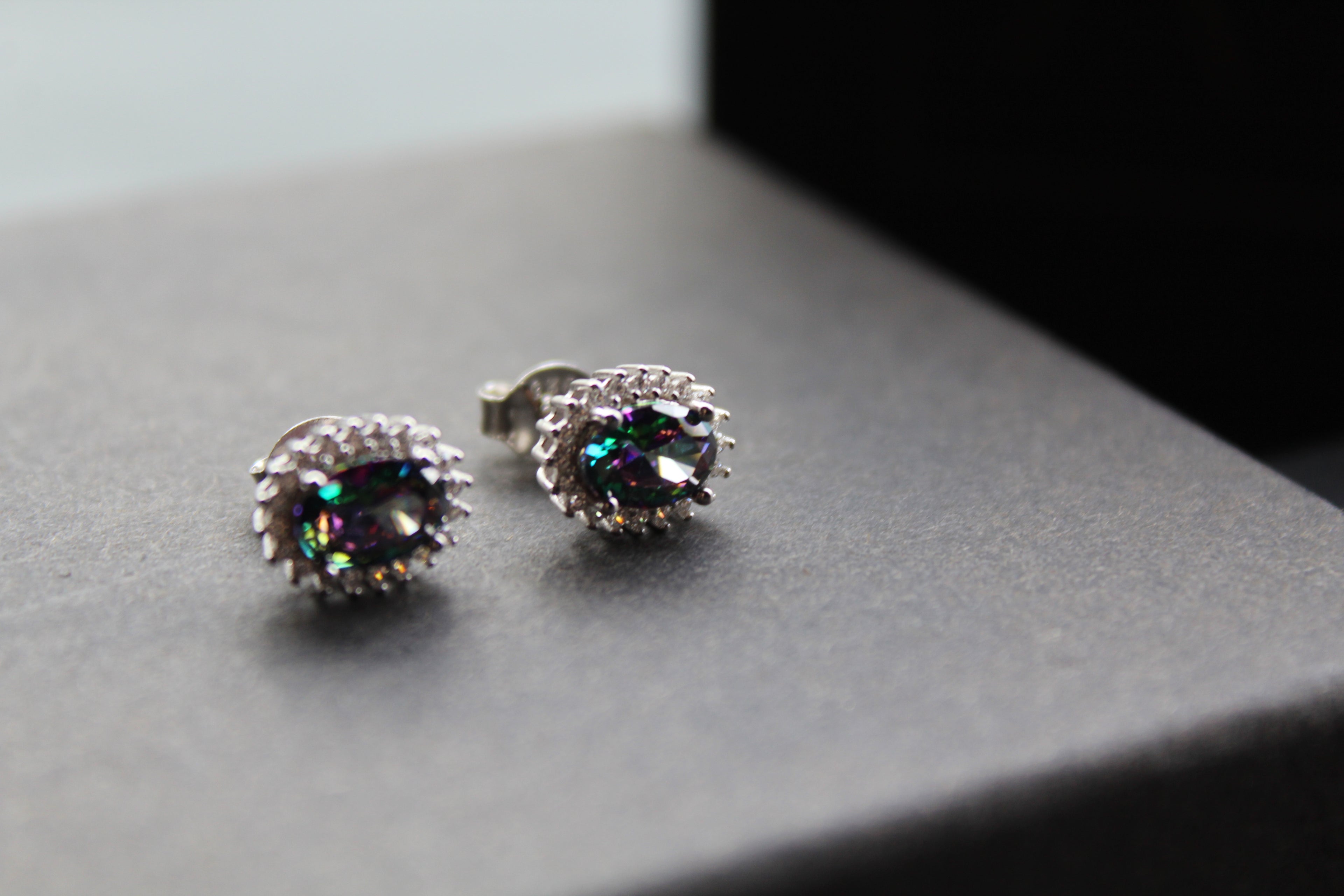 Halo Mystic Topaz & White Cubic Zirconia Studs