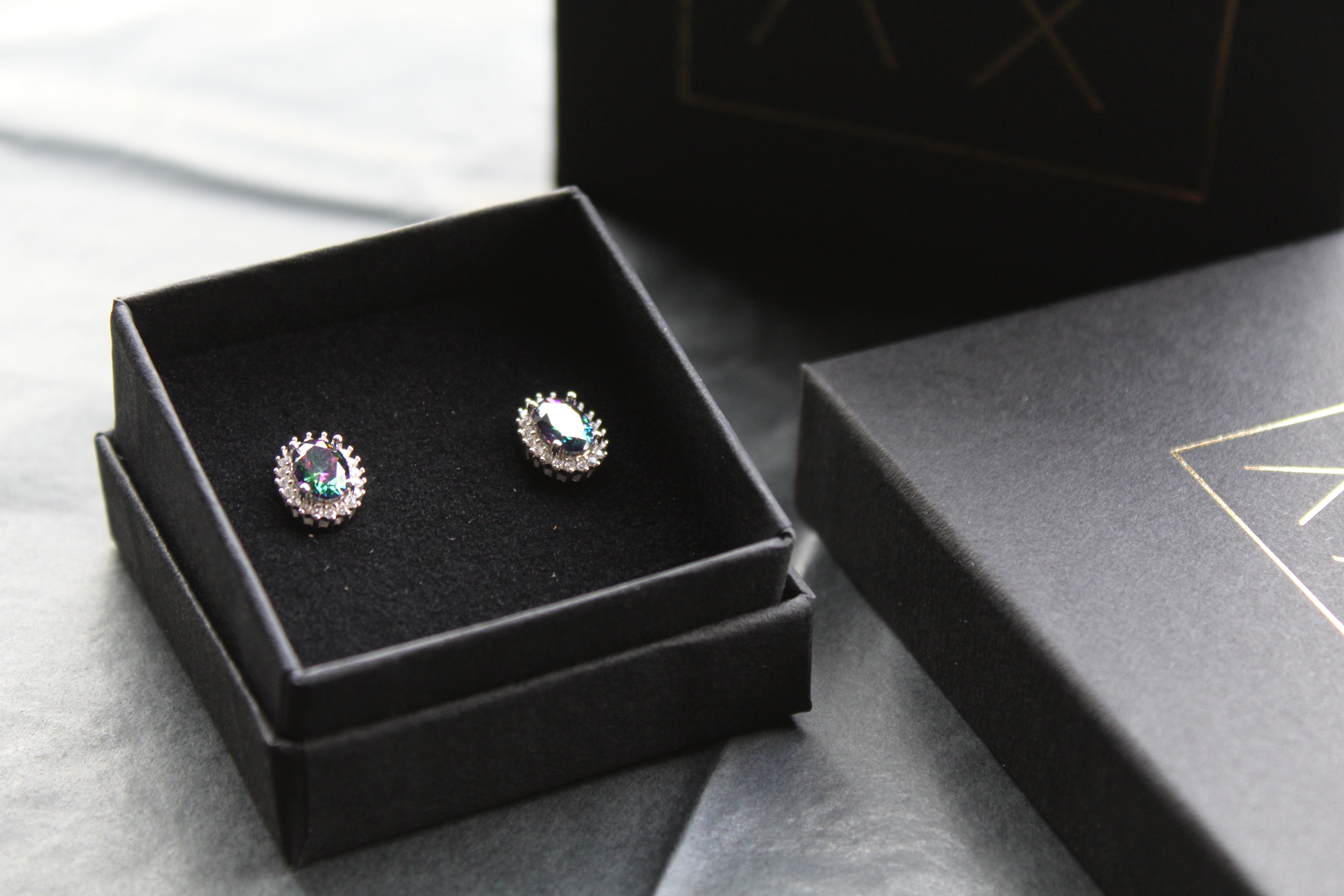 Halo Mystic Topaz & White Cubic Zirconia Studs