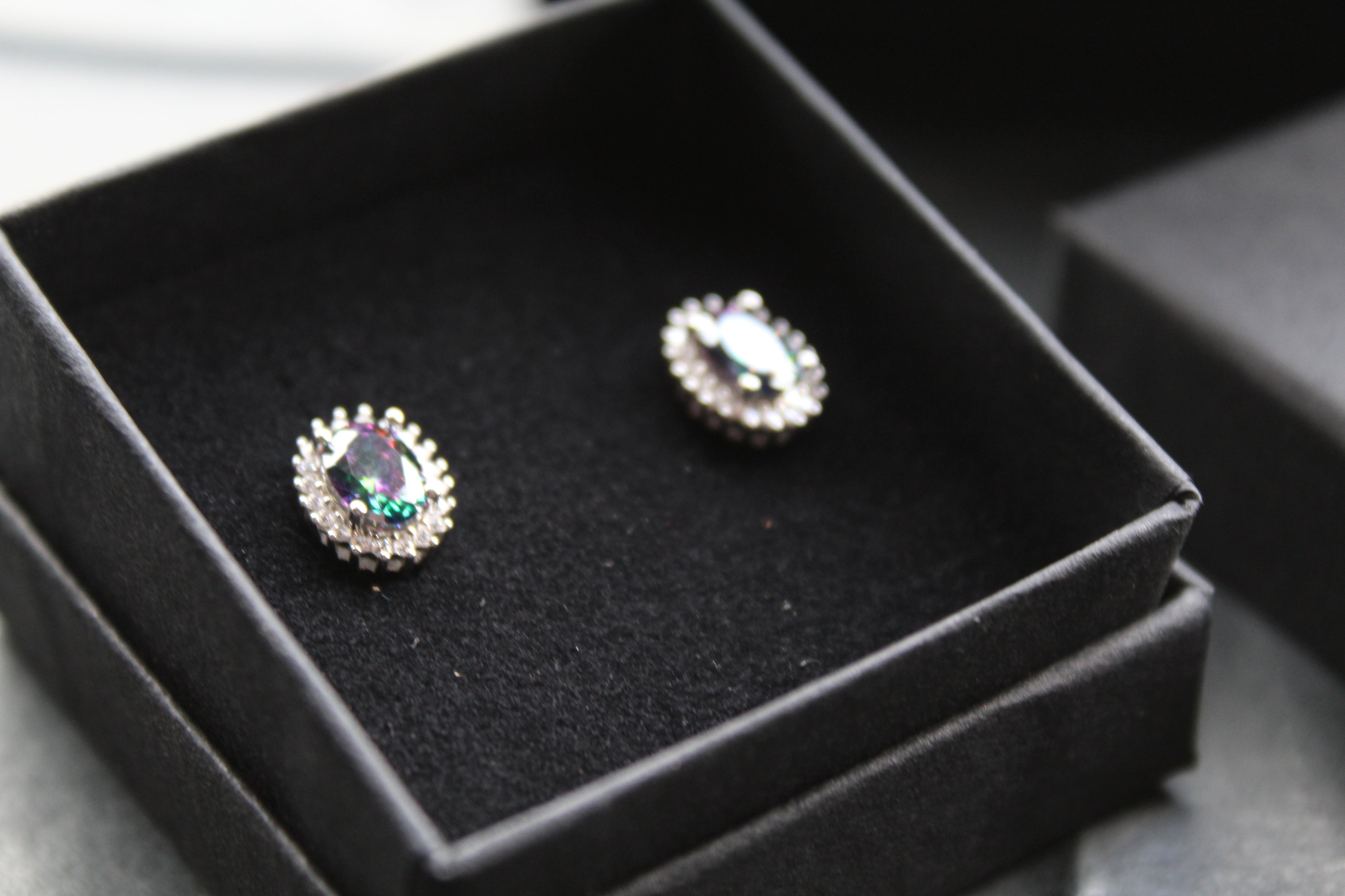 Halo Mystic Topaz & White Cubic Zirconia Studs