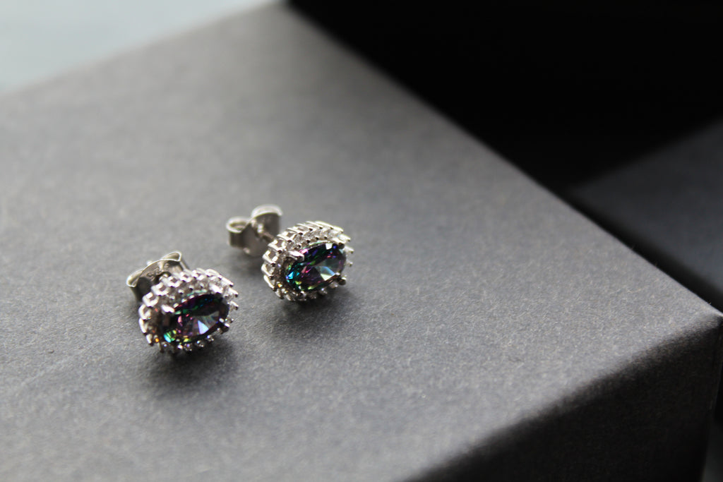 Halo Mystic Topaz & White Cubic Zirconia Studs