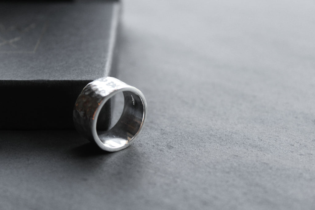 Hammered 10mm Silver Band