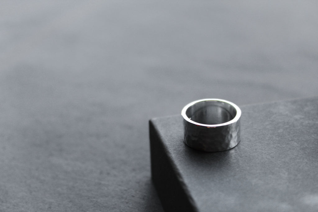 Hammered 10mm Silver Band