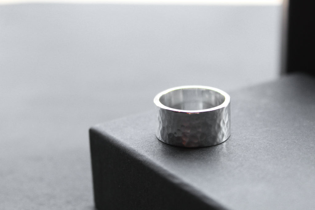 Hammered 10mm Silver Band