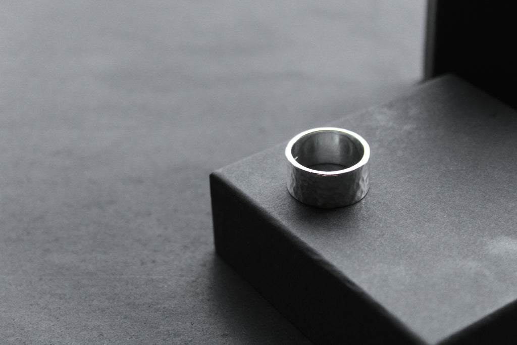 Hammered 10mm Silver Band