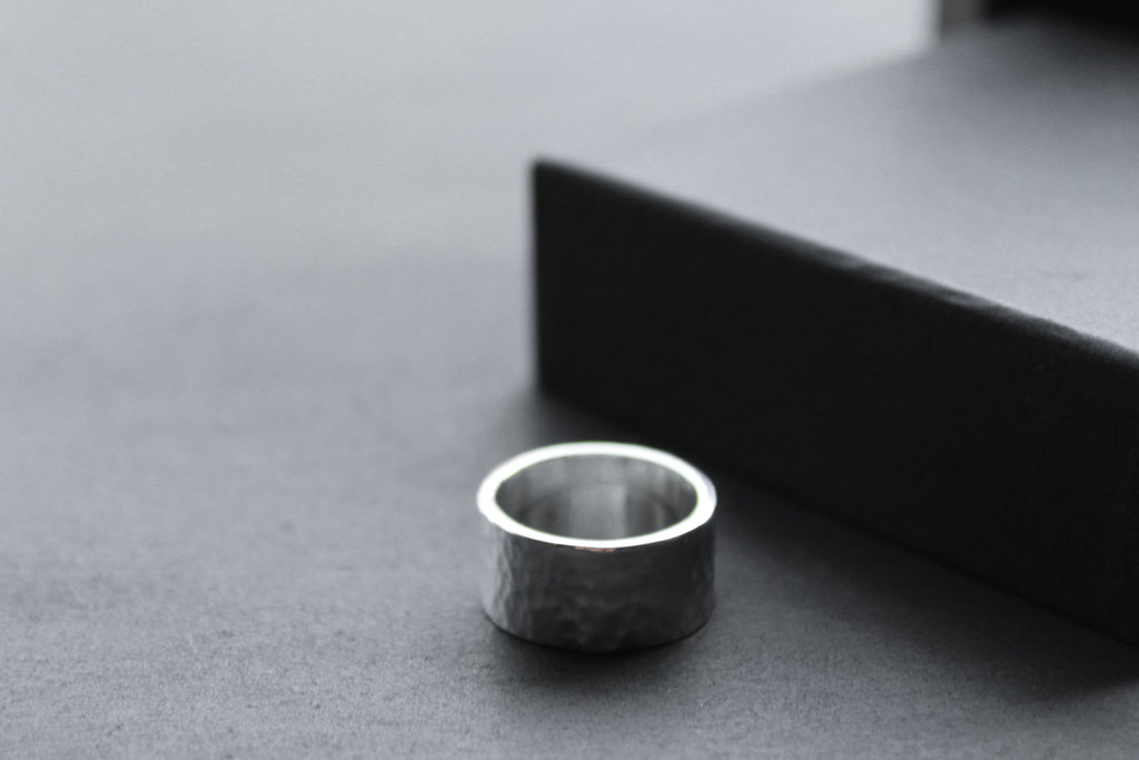 Hammered 10mm Silver Band
