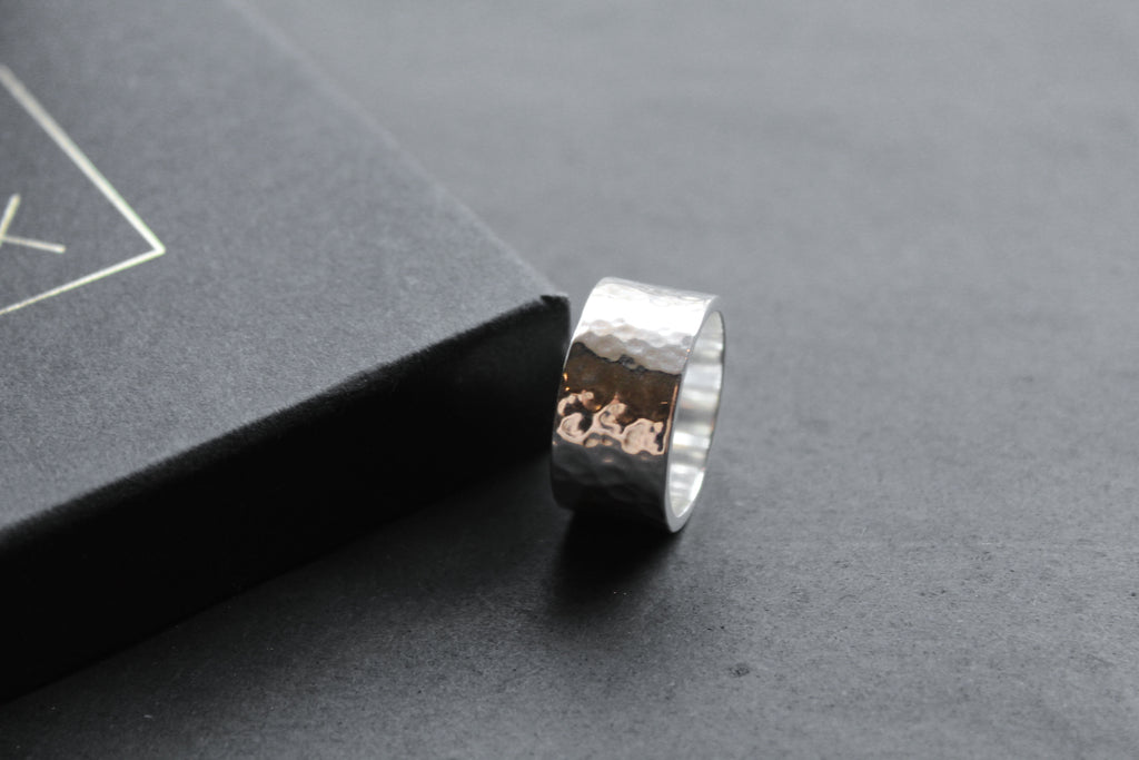 Hammered 10mm Silver Band
