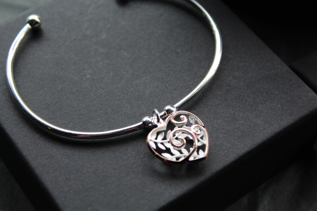 Heart Charm Bangle with Rose Gold Plate