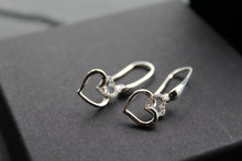 Load image into Gallery viewer, Heart Drop Earrings with Clear CZ Detail
