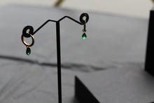 Load image into Gallery viewer, Hinged Hoops with Emerald Glass Teardrop Charm
