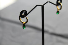 Load image into Gallery viewer, Hinged Hoops with Emerald Glass Teardrop Charm

