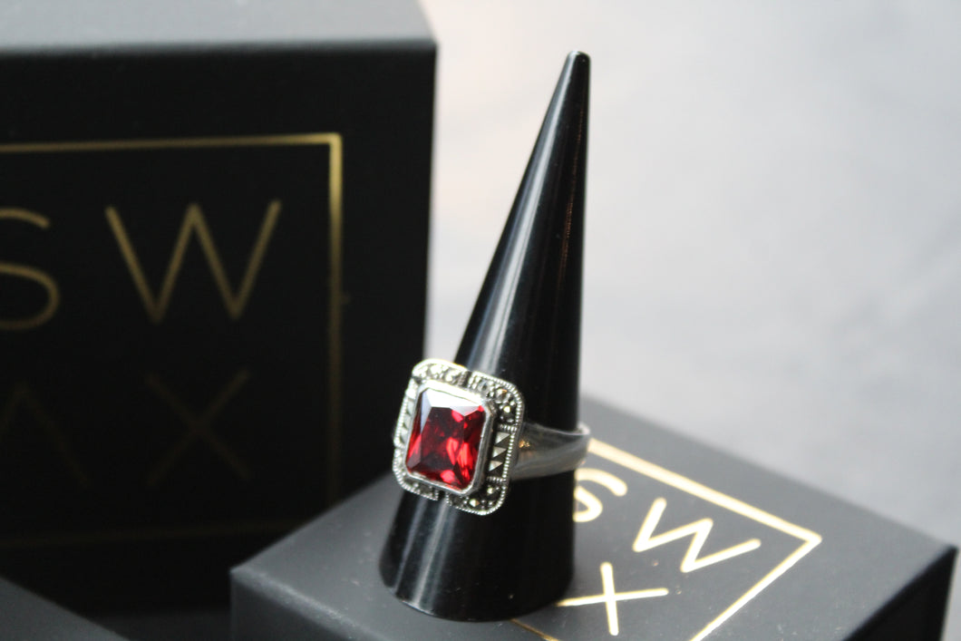 Garnet CZ Marcasite Ring