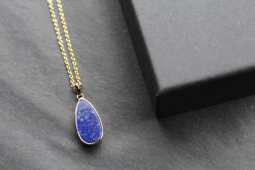 Lapis Tear Drop Pendant and Chain
