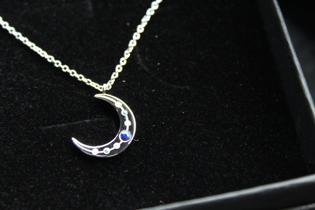 Lapis & Clear CZ Moon on Chain