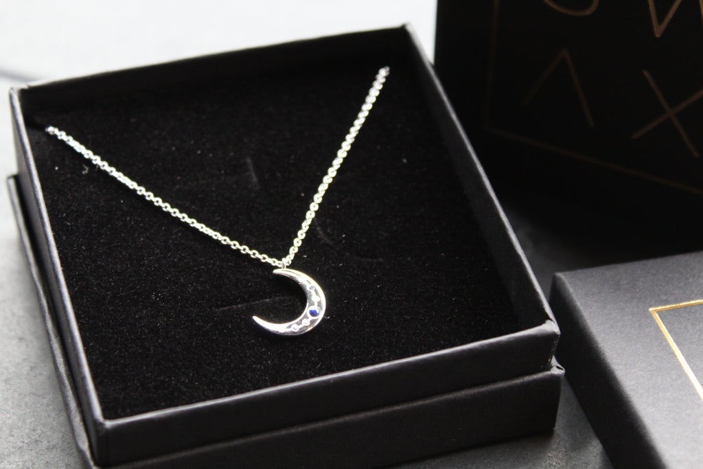 Lapis & Clear CZ Moon on Chain