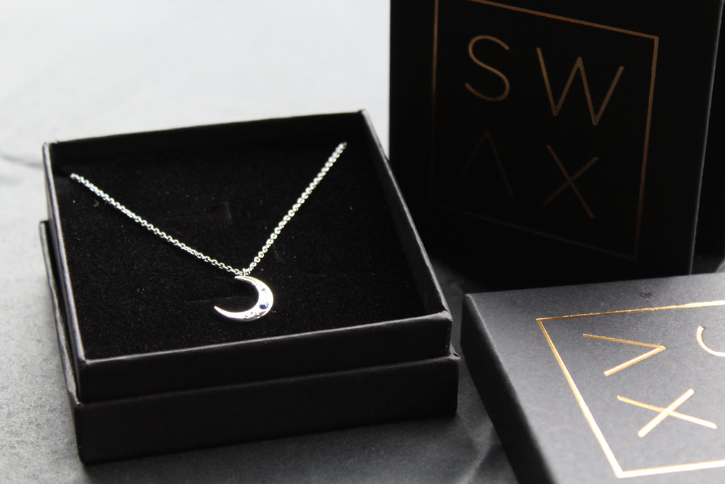 Lapis & Clear CZ Moon on Chain