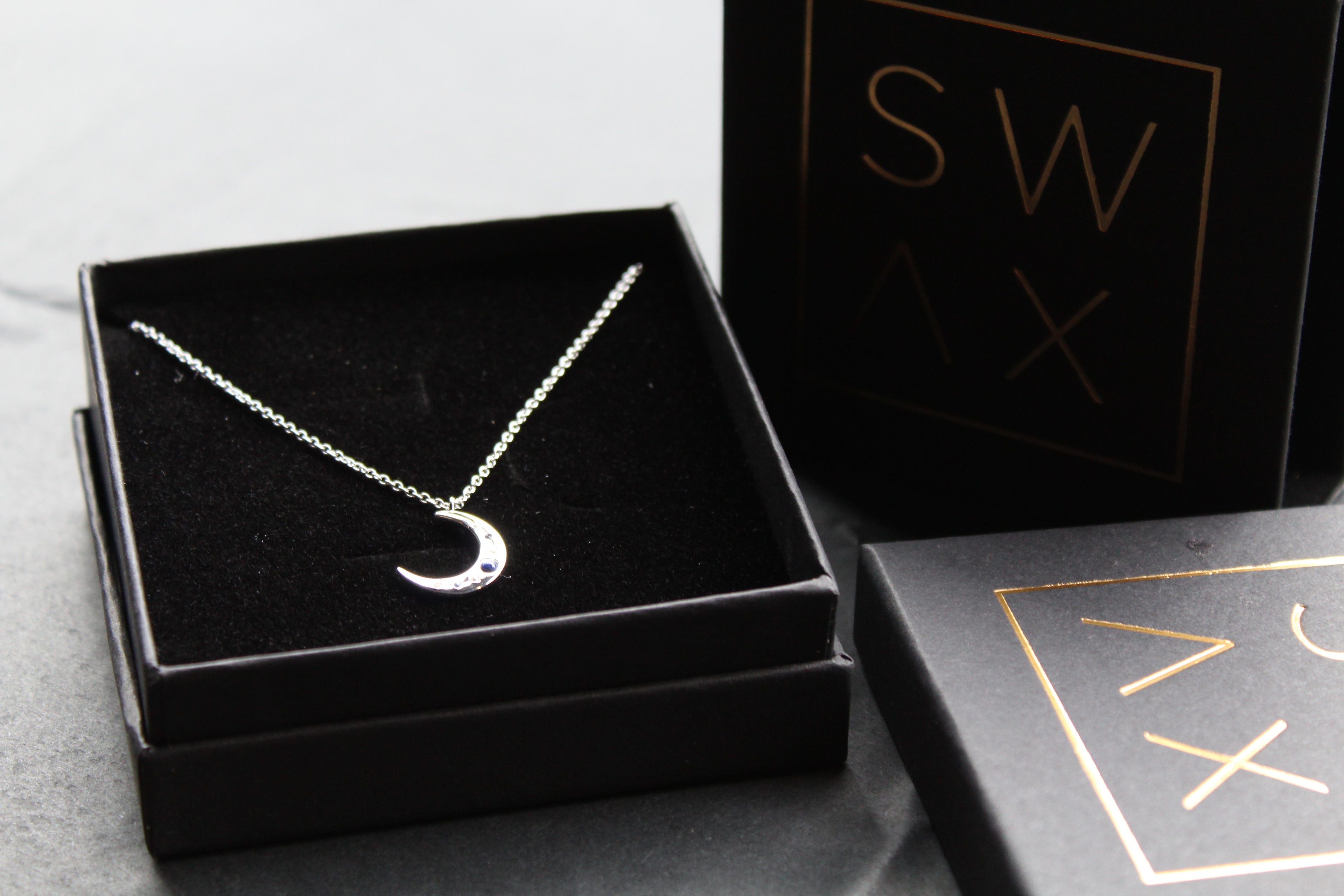Lapis & Clear CZ Moon on Chain