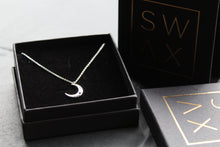 Load image into Gallery viewer, Lapis &amp; Clear CZ Moon on Chain
