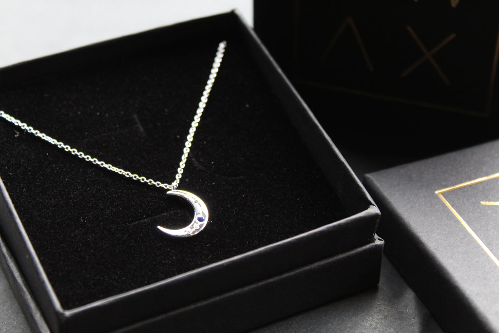 Lapis & Clear CZ Moon on Chain
