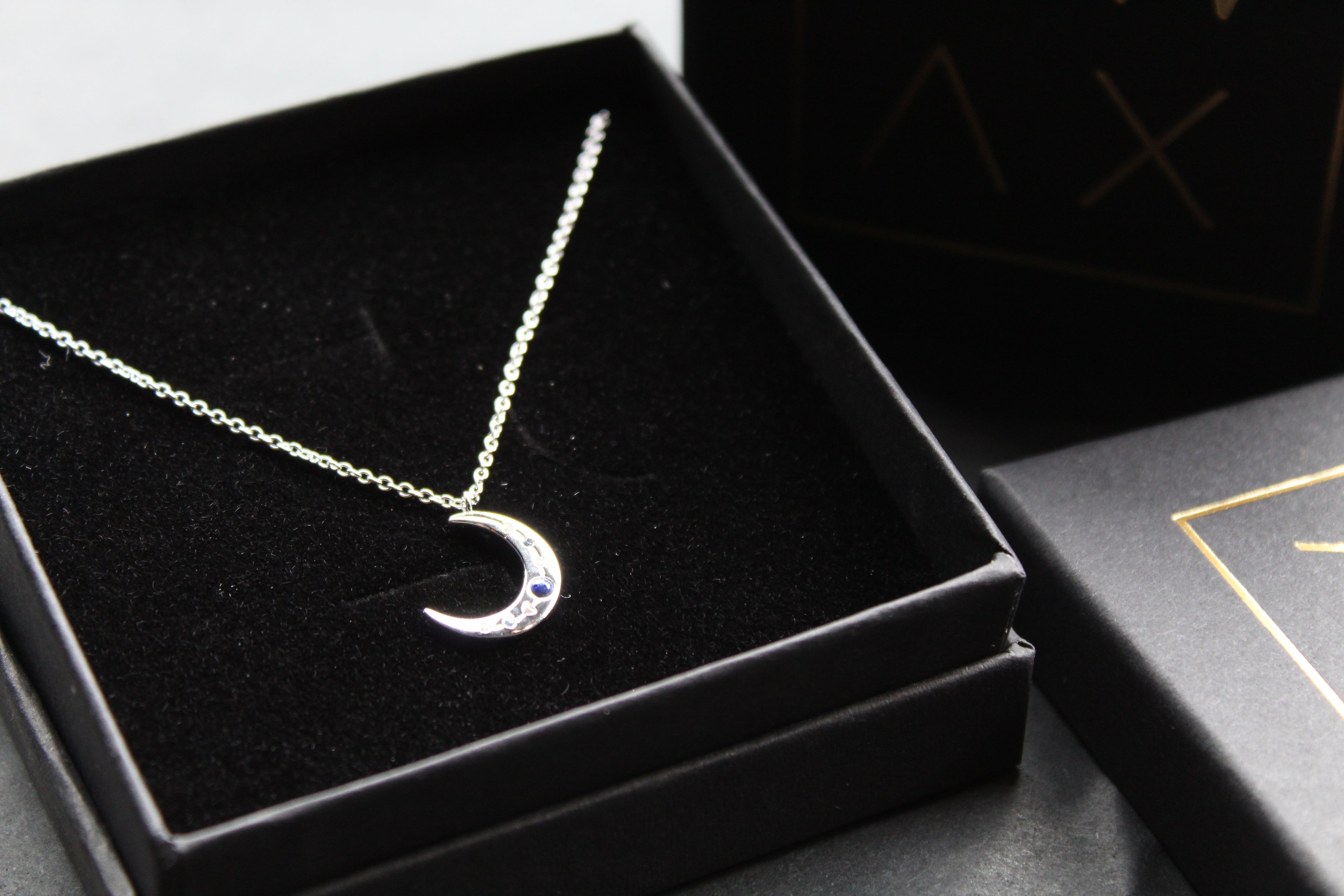 Lapis & Clear CZ Moon on Chain