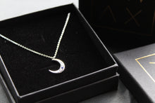 Load image into Gallery viewer, Lapis &amp; Clear CZ Moon on Chain

