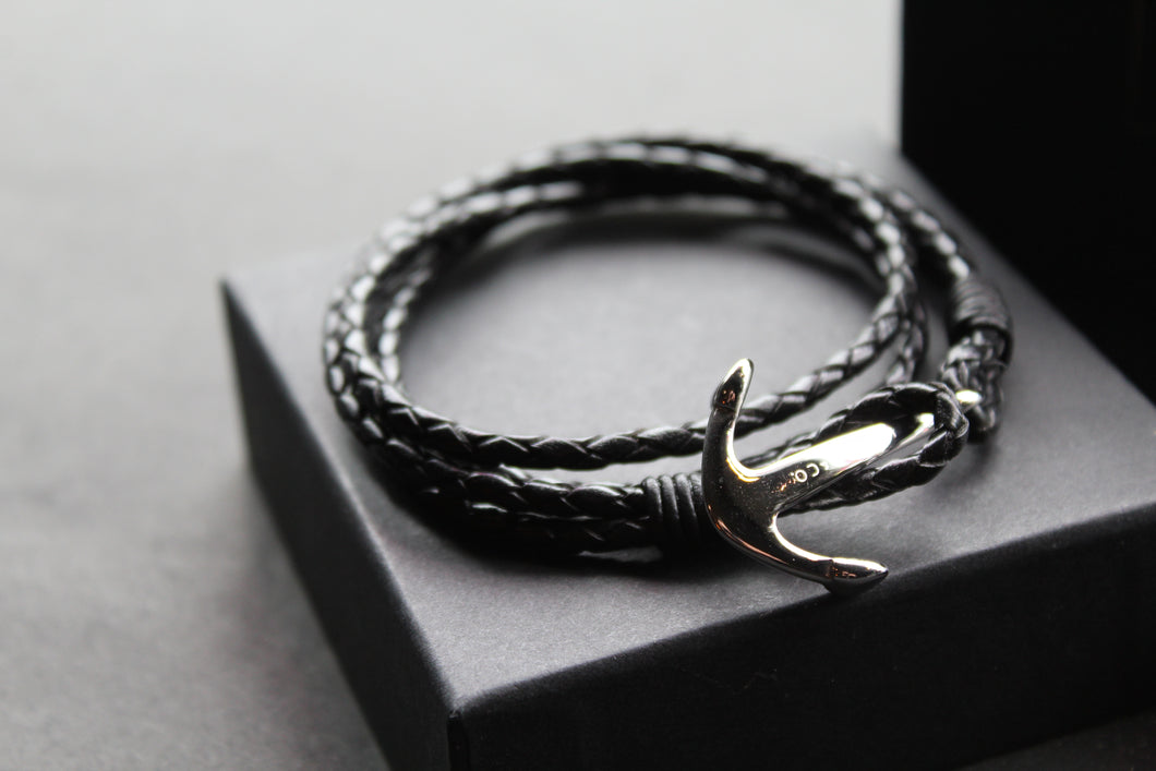 Leather Bracelets with Stainless Steel Anchor Clasp