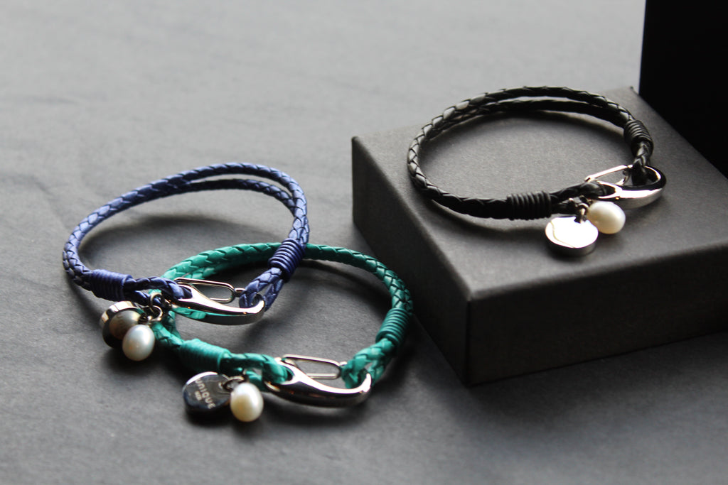 Leather Bracelet with Shrimp Clasp and Pearl Charm