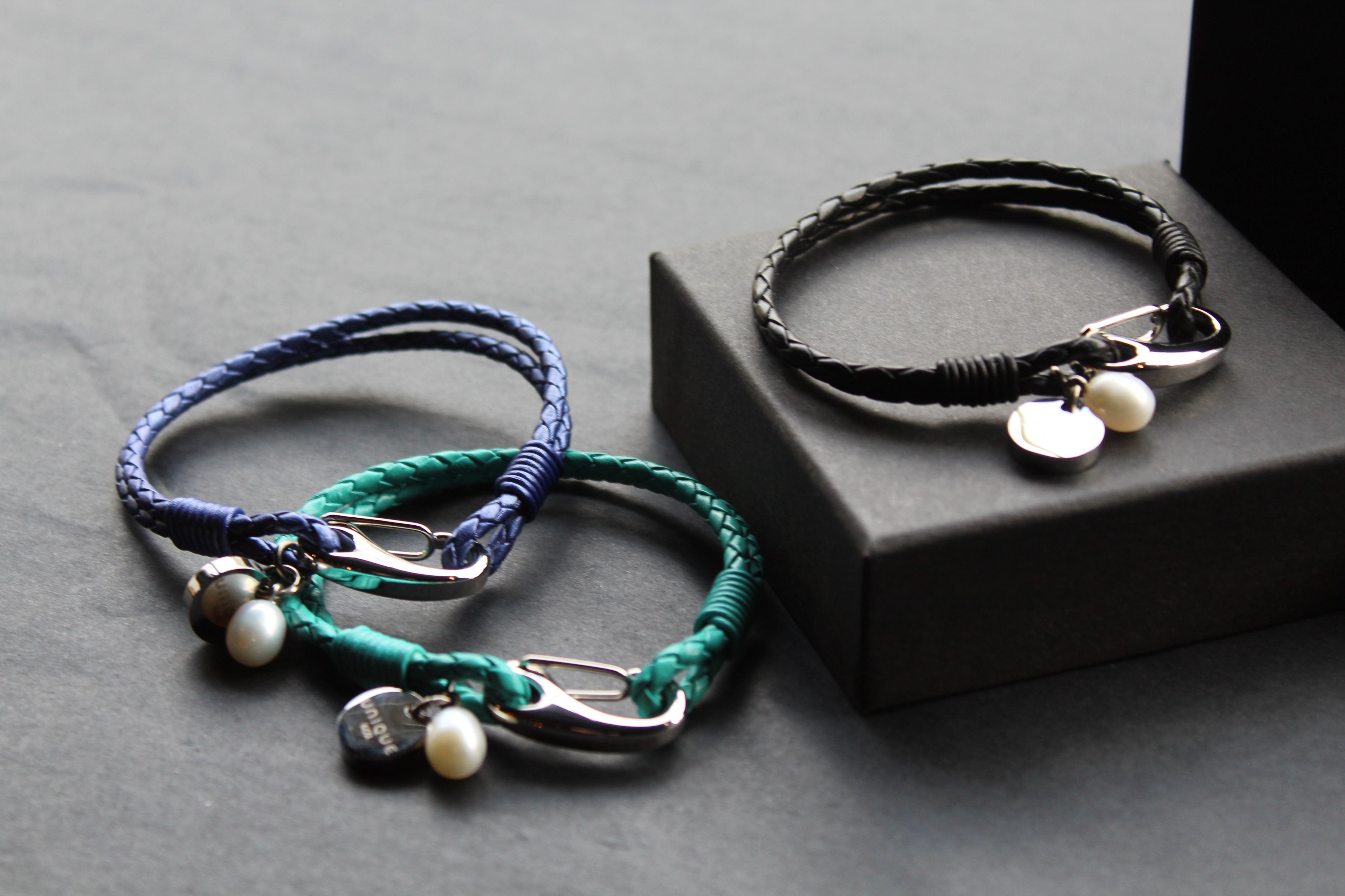 Leather Bracelet with Shrimp Clasp and Pearl Charm