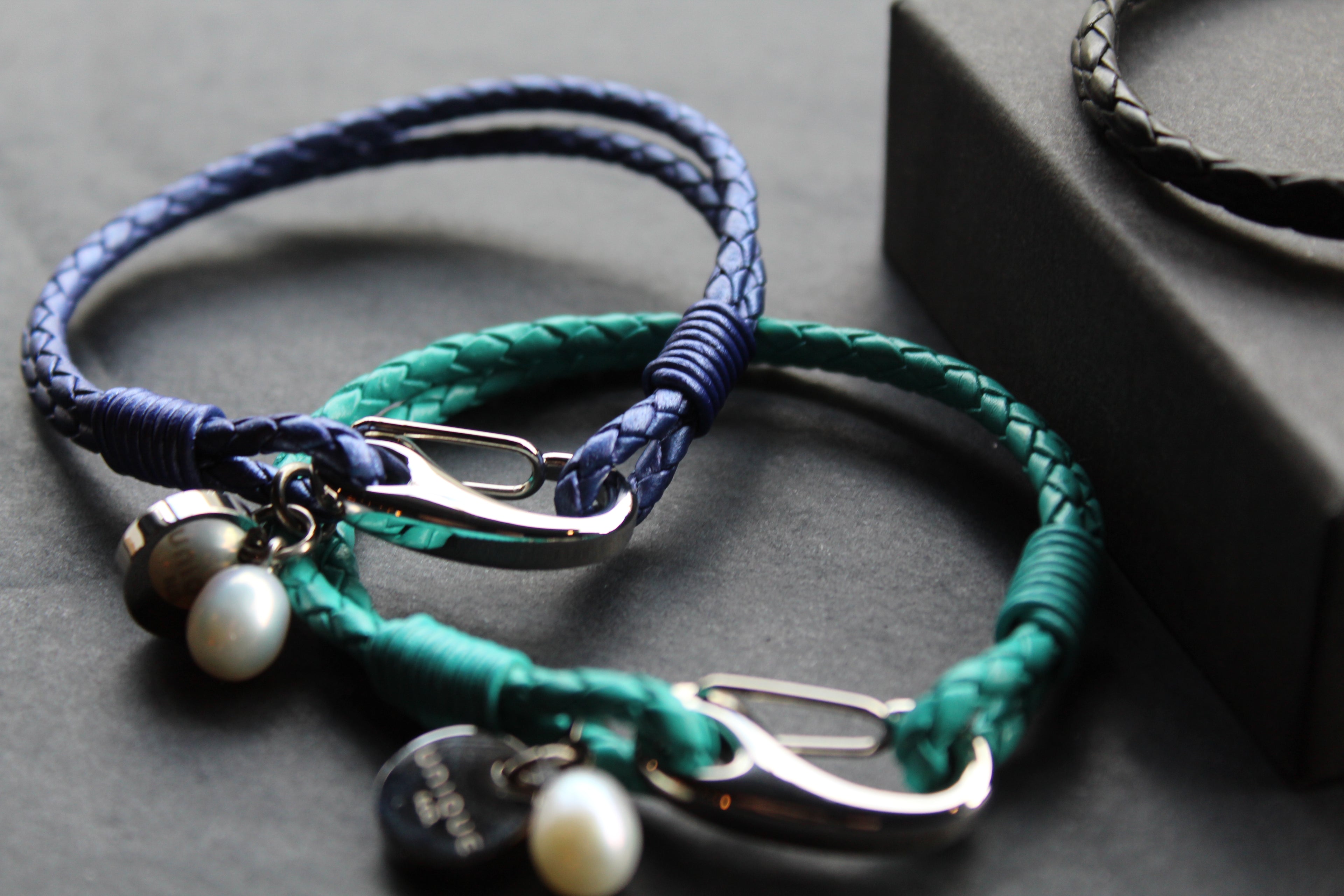 Leather Bracelet with Shrimp Clasp and Pearl Charm