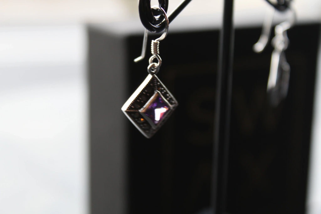 Amethyst Cubic Zirconia Marcasite Drop Earrings - Swax Jewellery Barmouth